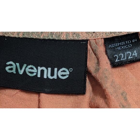 Avenue Orange Green Floral Print Pleated Top 22 24 Lightweight Soft Stretchy - Picture 4 of 7